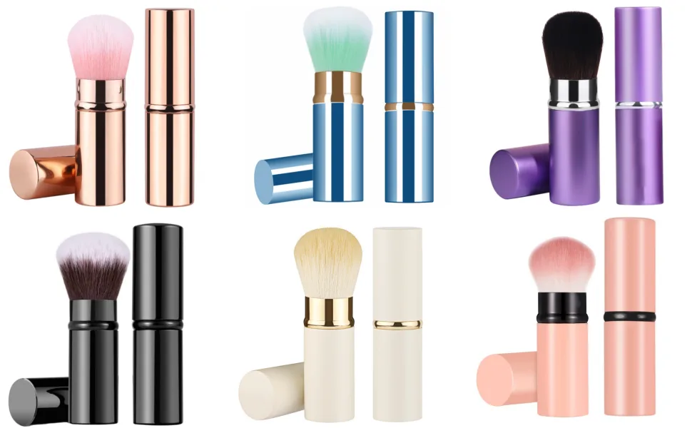 Retractable Makeup Brush Telescopic Face Brush Retractable Face Kabuki Brush Round Powder Travel Makeup Brushes Powder Foundation Blush Portable Makeup Brush (Blue) - Retractable Makeup Brush