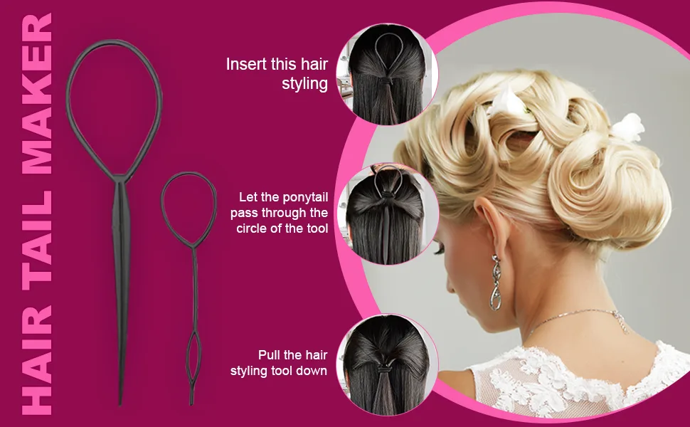 Hair Braiding Tool Rat Tail Comb Braid Tail Hair Loop Tool - Hair Pull Through Tool Pin Tail Comb - Parting Comb hair Twister looping Tool Elastic Hair ties French Braid Gift Set - Girls hair Accessories
