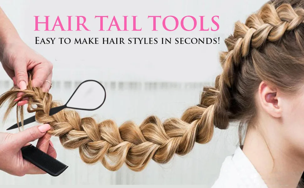 Hair Braiding Tool Rat Tail Comb Braid Tail Hair Loop Tool - Hair Pull Through Tool Pin Tail Comb - Parting Comb hair Twister looping Tool Elastic Hair ties French Braid Gift Set - Hair Styling Accessories