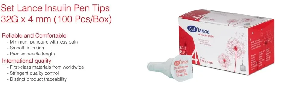 Set Lance Diabetic Insulin Pen Tips 31G x 4 mm (100 Pcs/Box) - 4mm 32G