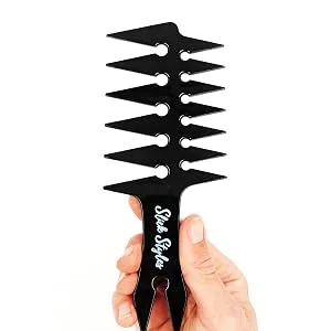 Slick Styles Texture Comb Black Hair Styling Barbers Comb Wide Tooth Comb 200mm x 80mm Large Two Sided Mens Comb Fantail Handle - Slick Styles Texture Comb For Barbers Black - Holding