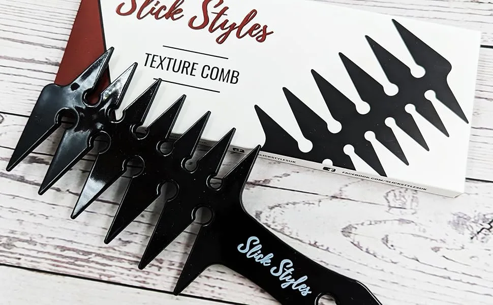 Slick Styles Texture Comb Black Hair Styling Barbers Comb Wide Tooth Comb 200mm x 80mm Large Two Sided Mens Comb Fantail Handle - Slick Styles Texture Comb For Barbers Black - Box and comb