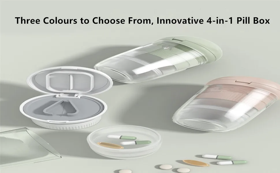 Multifunction 4 in 1 Pill Cutter Pill Crusher Grinder Pill Organizer Small Travel Pill Box for Travel Pill Organizer Daily Tablet Grinder for Pills (Green) - pill box organizer bag