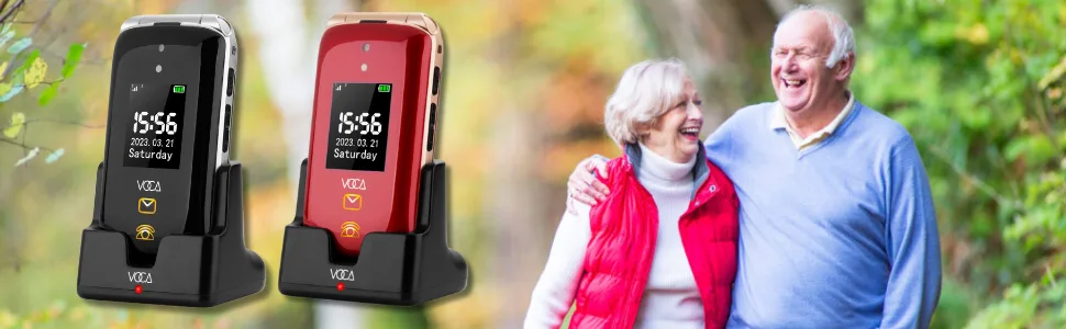 VOCA Big Button Flip Phone for Elderly | Dual Screen | Unlocked 4G LTE | Loud Volume | SOS Button | Hearing Aid Compatibility | Charging Dock | Predictive Text | V543 (Red) - V543