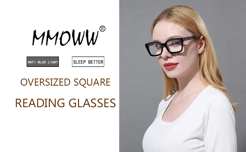 MMOWW Oversized Reading Glasses for Women - Anti Blue Light Glasses with Square Frame (Brown Grey Tortoiseshell 2.5) Brown Grey Tortoiseshell 2.5 x - Blue Light Blocking Oversized Reading Glasses 2