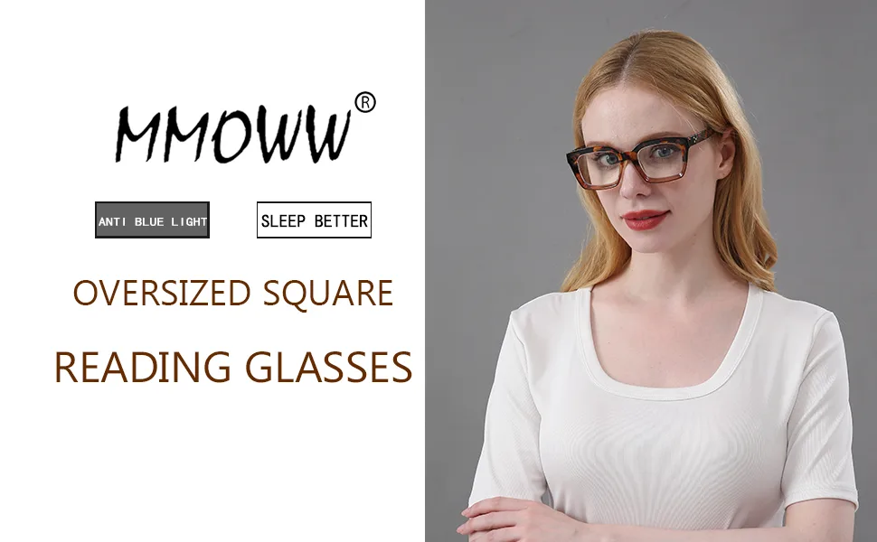 MMOWW Oversized Reading Glasses for Women - Anti Blue Light Glasses with Square Frame (Black 3.0) Black 3.0 x - oversized reading glasses womens +1.5 +2.0 +2.5
