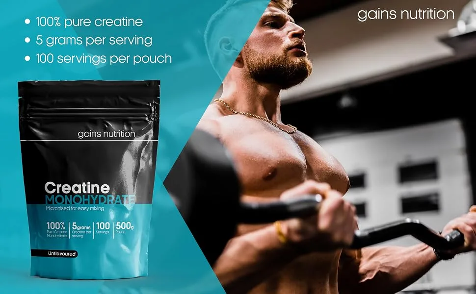 Creatine Monohydrate Powder 500g 100 Servings Unflavoured 100 Servings (Pack of 1) - Creatine Monohydrate Powder 500g