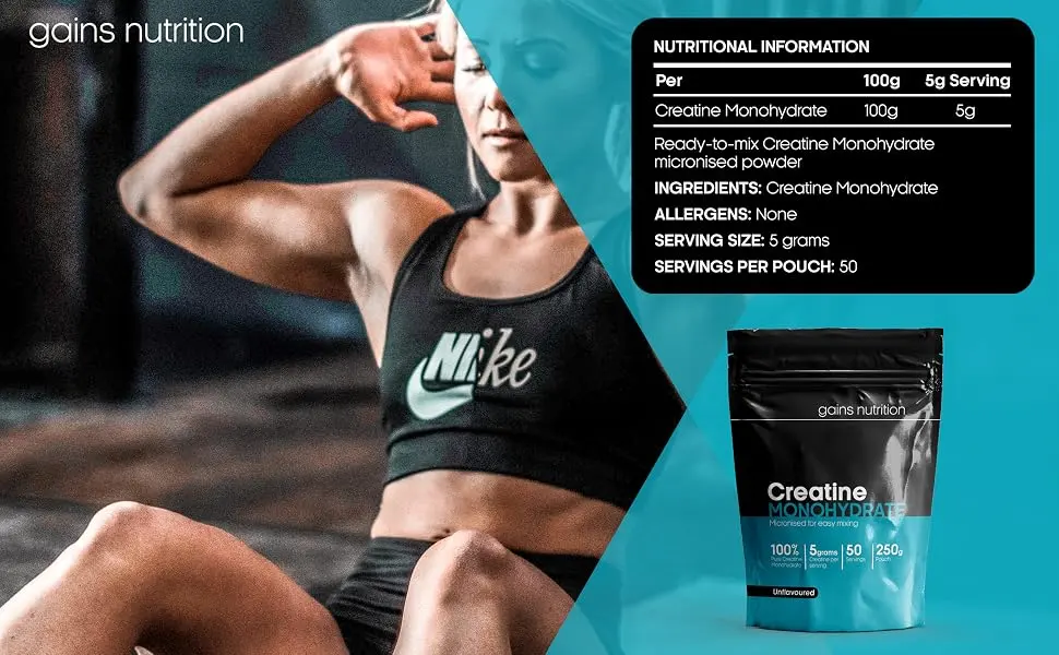 Creatine Monohydrate Powder 250g 50 Servings Unflavoured 250 grams - Creatine Monohydrate Powder 250g
