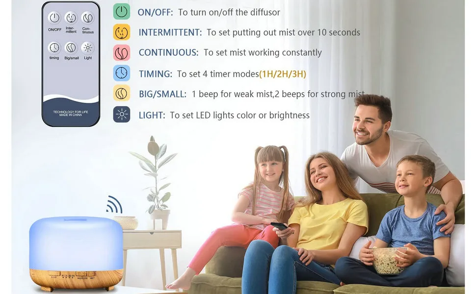 LONID Essential Oil Diffusers 500ml Wood Grain Diffusers for Essential Oils Large Room Home Aromatherapy Oil Diffuser with Cool Mist (White Wood Grain) - 500ml Aromatherapy Diffuser Woodgrain Remote Control Colorful Aromatherapy Lamp