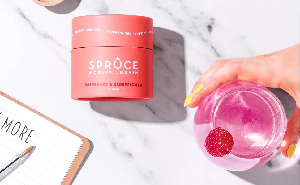 Spruce Natural Water Flavouring With Vitamins Raspberry & Elderflower Tub Made With Real Fruits Healthy Modern Squash Cordial Perfect For Hydration - product information 2
