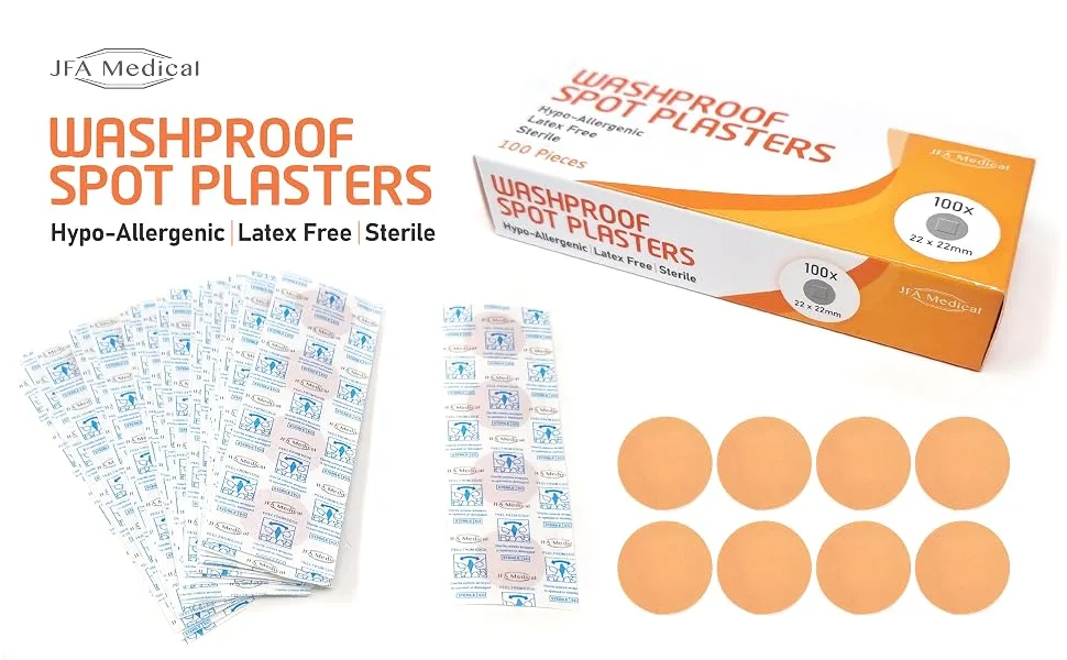 JFA Washproof Spot Plasters 22 x 22mm 100 Plasters Per Box - Washproof Spot Plasters