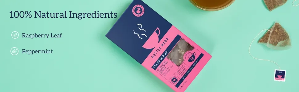 HOTTEA MAMA | The Final Push | Organic Raspberry Leaf Tea & Peppermint Blend for Pregnancy | Caffeine Free | Herbal Tea | 14 Whole Leaf Biodegradable Pyramid Bags - Makes 28 Cups Single - HotTea Mama The Final Push raspberry leaf tea is 100% natural blend of raspberry leaf and peppermint