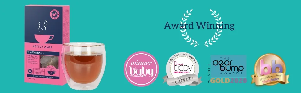HOTTEA MAMA | The Final Push | Organic Raspberry Leaf Tea & Peppermint Blend for Pregnancy | Caffeine Free | Herbal Tea | 14 Whole Leaf Biodegradable Pyramid Bags - Makes 28 Cups Single - HotTea Mama The Final Push raspberry leaf tea is an award winning pregnancy tea