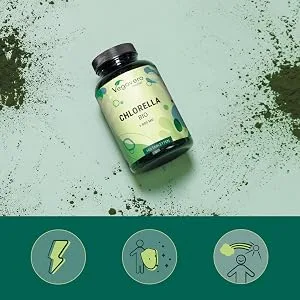 Organic Chlorella Tablets Broken Cell Wall Vegavero 1000mg | NO Additives Lab-Tested | 180 Chlorella Powder Organic Tablets | Vegan - algae capsules