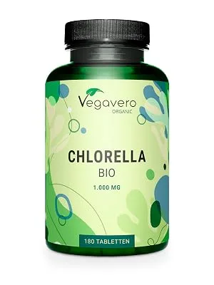 Organic Chlorella Tablets Broken Cell Wall Vegavero 1000mg | NO Additives Lab-Tested | 180 Chlorella Powder Organic Tablets | Vegan - chlorella