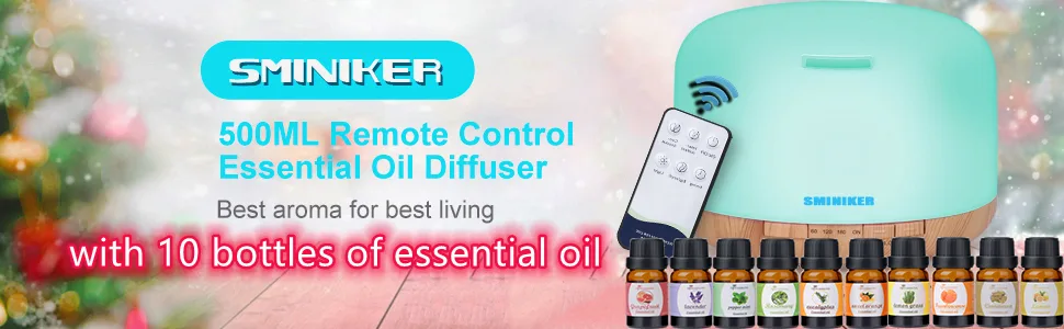 Sminiker Diffuser 500ML Essential Oil Diffuser Adjustable Mist Mode and Waterless Auto Shut-Off with Wireless Remote 7 LED Light Colors Diffusers for Home - product information 1