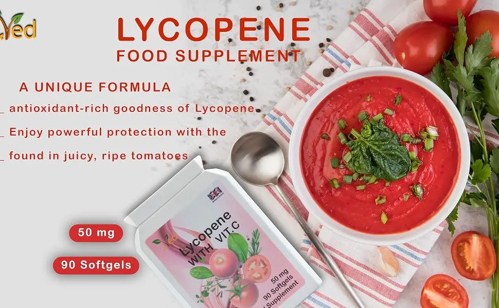 Ved Lycopene Supplement | 50mg x 90 Softgels - 50 mg Lycopene per Softgel ( from natural tomato extract) - product information 3