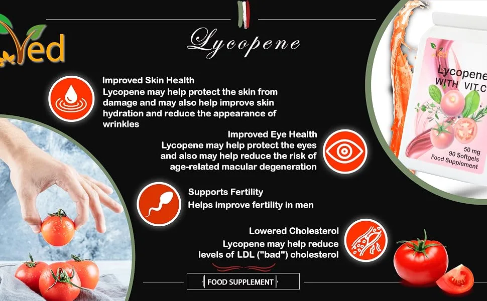 Ved Lycopene Supplement | 50mg x 90 Softgels - 50 mg Lycopene per Softgel ( from natural tomato extract) - product information 5