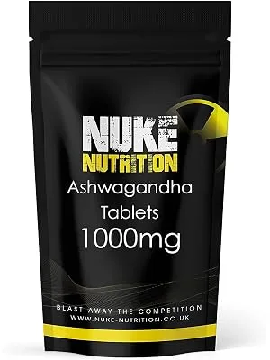 Nuke Nutrition Ashwagandha Tablets | 120 Tablets | 1000mg High Strength | Natural Easy Swallow Capsules | Pure Ashwagandha Root Supplement | Support Body Functions & Cognition | Vegan - Nuke Nutrition