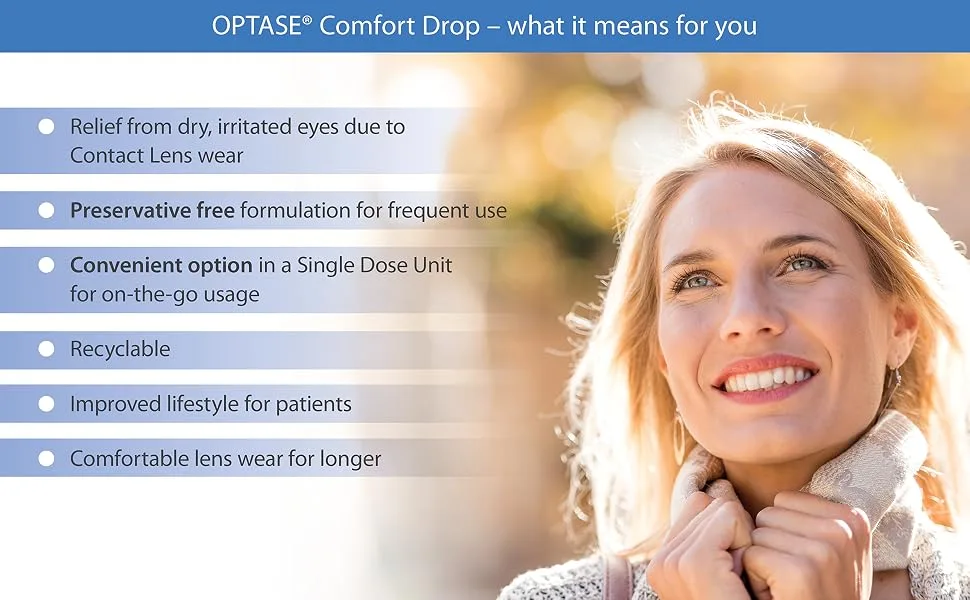 Optase Comfort Drop - Preservative Free Eye Drops to Help Hydrate Dry Eyes for Contact Lens Wearers - 20 x Single Doses - comfort drop what it means
