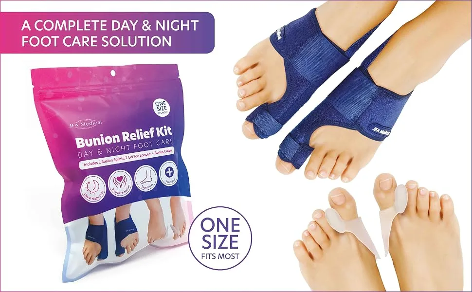 JFA Medical Bunion Corrector Bunion Splint Toe Separators Pain Relief & Protection Adjustable Size Day Night Support - One size fits most