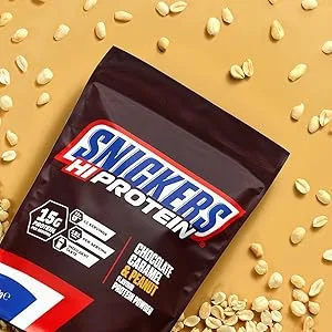 MARS Snickers Hi-Protein Bars Chocolate Crisp 12x55g Chocolate Caramel Peanut and Crispies 12 Count (Pack of 1) - Snickers Chocolate, Caramel and Peanut Whey Protein Powder 480g Pouch
