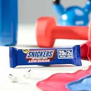 MARS Snickers Hi-Protein Bars Chocolate Crisp 12x55g Chocolate Caramel Peanut and Crispies 12 Count (Pack of 1) - Snickers Milk Chocolate Low Sugar Hi Protein Bars, 20g Protein, 2g Sugar