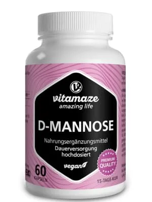D-Mannose Capsules 2000 mg per Daily dose - High Strength & Vegan 60 Capsules - Urinary Tract Supplement Without Unnecessary Additives Made in Germany - d-mannose capsules cystitis urinary tract channel women