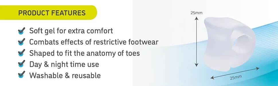 Protectoe Single Gel Toe Separator for Overlapping Toes Toe Spacer - Box of 10 Gel Separators - Soft gel for extra comfort