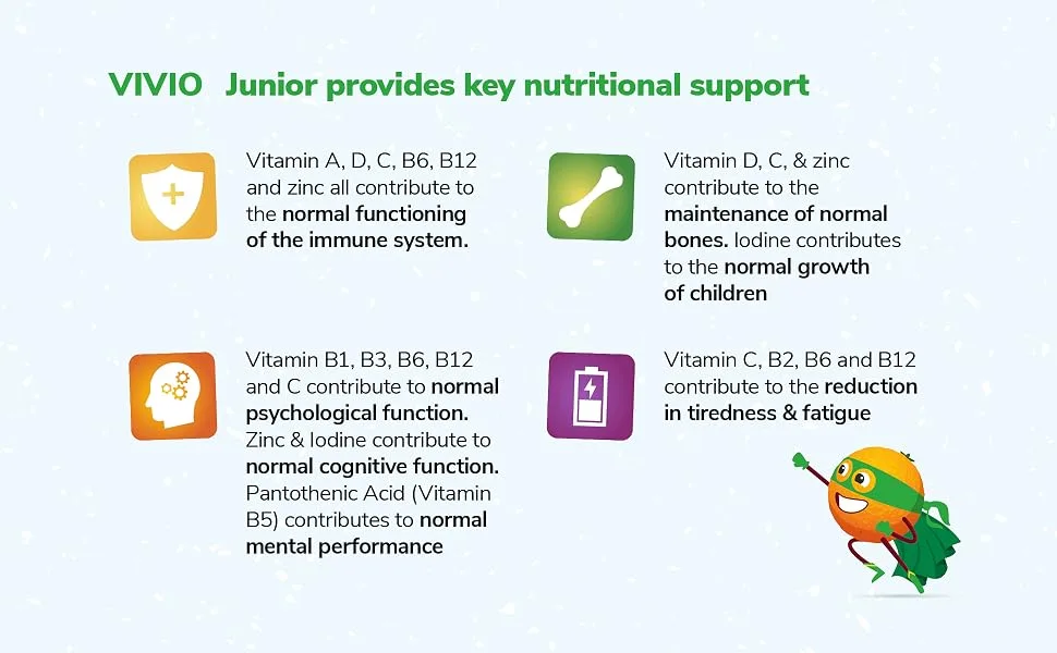 VIVIO Junior Multivitamin Tonic for Kids 12 Added Vitamins Plus Zinc & Iodine to Support Your Child s Immunity & Cognitive Function - Orange - 250ml - nutritional support for children