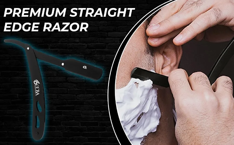 OCBA Barber Razor Wooden Shaving Razor Light Weight Razor Professional Barber Razor (Black Razor) - Straight Edge Razor
