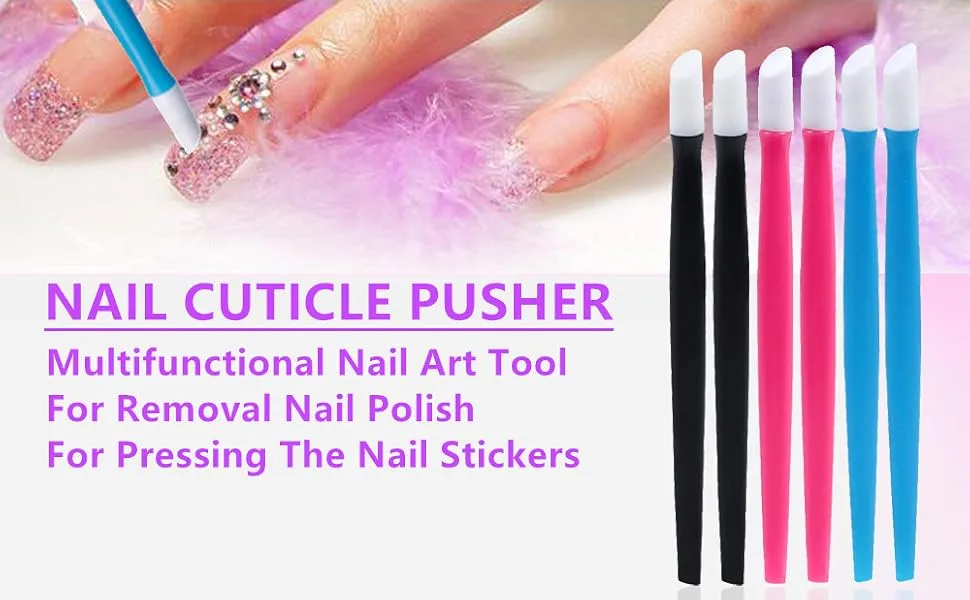 KELYDI 6pcs Plastic Handle Rubber Tipped Nail Cuticle Pusher Nail Art Manicure Tools Nail Cleaner for Men and Women - Nail Art Manicure Tools