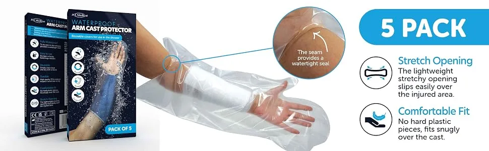 Box of 5 Reusable Waterproof Shower Arm Cast Cover Protectors Half Arm - Pack of 5