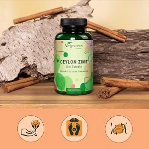 Organic Ceylon Cinnamon Capsules Vegavero | High Strength 2500mg Per Serving | NO Additives | Cinnamon Extract (5:1) from Madagascar | Lab-Tested Non-GMO | 120 Capsules | Vegan - cinnamon