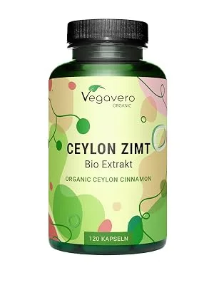Organic Ceylon Cinnamon Capsules Vegavero | High Strength 2500mg Per Serving | NO Additives | Cinnamon Extract (5:1) from Madagascar | Lab-Tested Non-GMO | 120 Capsules | Vegan - organic ceylon cinnamon extract