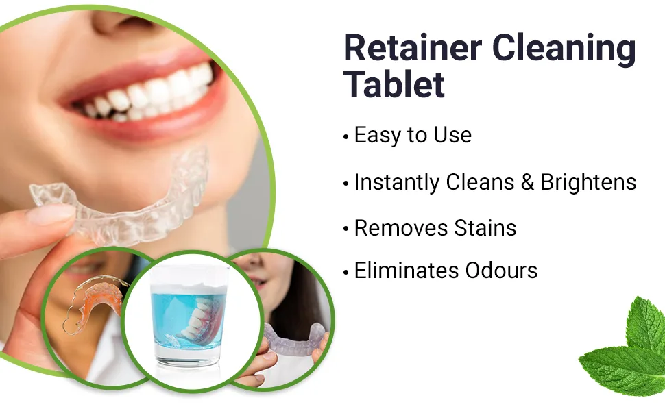 Retainer Cleaning Tablets Fresh Brite & Stain-Free for Invisalign Aligners Dentures Mouth Guard Denture Cleaner - 120 Tablets 4 Month Supply - Denclov Retainer Cleaning Tablets, Fresh Brite & Stain-Free, for Invisalign, Aligners, Dentures