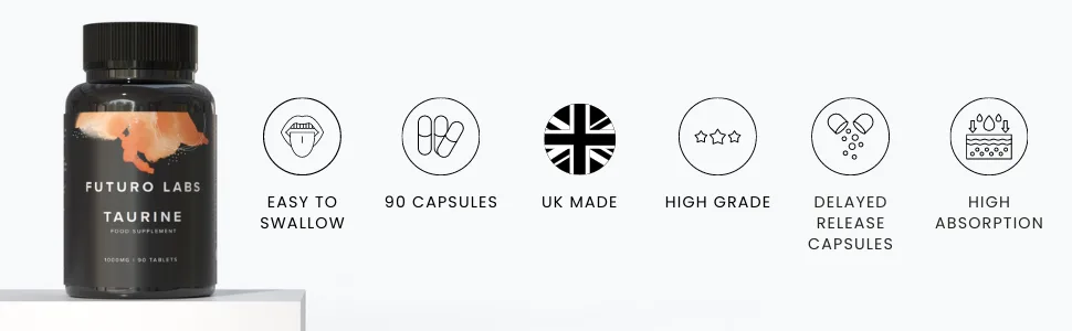 Taurine Supplement - 1000mg Tablets High Strength - 90 Day Supply - Made in The UK by Futuro Labs - Taurine