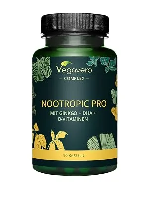 Nootropics Brain Supplements Vegavero | Ayurveda Products | NO Additives | Brahmi Ginkgo Panax Ginseng DHA & B Vitamins | Vegan | 90 Capsules - nootropic
