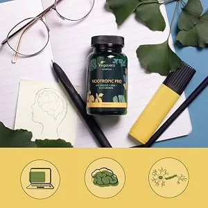 Nootropics Brain Supplements Vegavero | Ayurveda Products | NO Additives | Brahmi Ginkgo Panax Ginseng DHA & B Vitamins | Vegan | 90 Capsules - nootropic pro