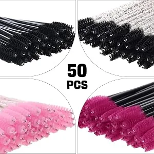 Ukerdo Wands Eyelash Spoolie Disposable Extensions Angled Lash Comb Brush Mascara Applicators Convenient Eyebrow Make Up Cleasing Kits-50pcs Pink - product information 5
