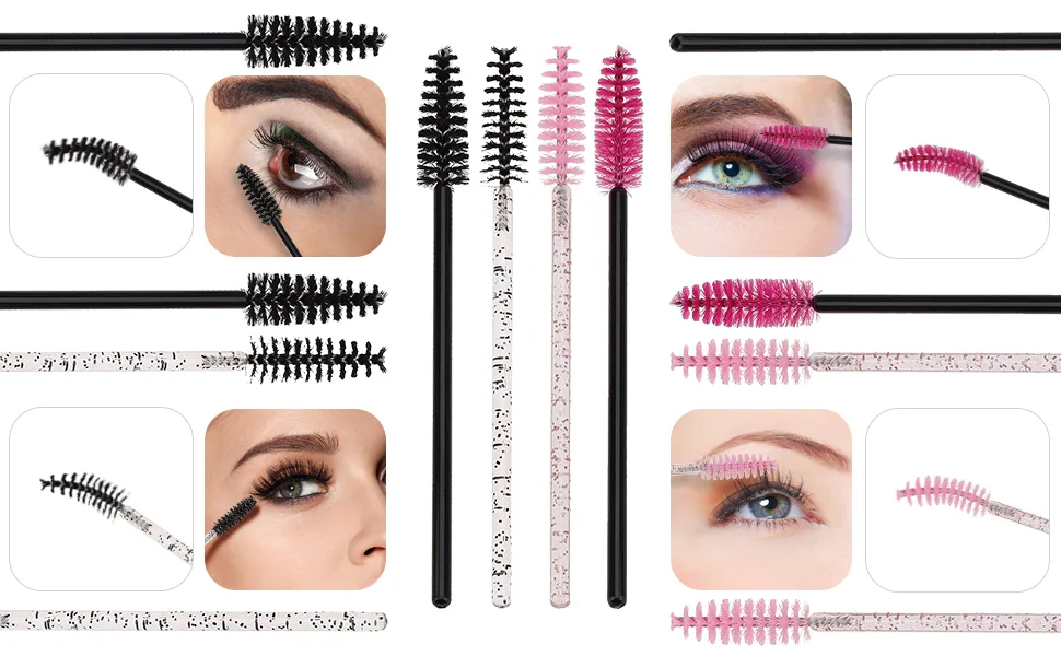 Ukerdo Wands Eyelash Spoolie Disposable Extensions Angled Lash Comb Brush Mascara Applicators Convenient Eyebrow Make Up Cleasing Kits-50pcs Pink - product information 7