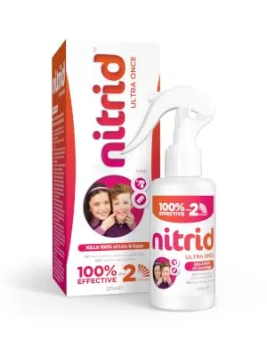 Nitrid Ultra Once All-in-One Head Lice Treatment Spray & Comb - 100% Effective on Lice & Eggs in 2mins Includes Spray 120ml & Nit Comb - 2023 New Formulation - Nitrid box with trigger pack