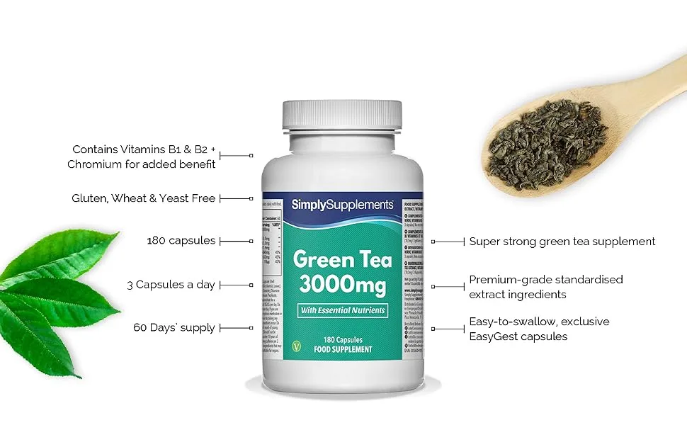 Green Tea Extract 3000mg | 180 Capsules Total | UK Made - E6422