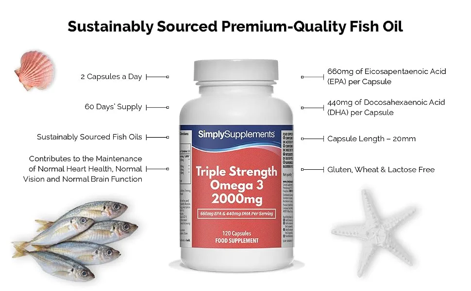 Omega 3 Fish Oil 2000mg | 120 Capsules | 660mg EPA & 440mg DHA Per Serving - E4462