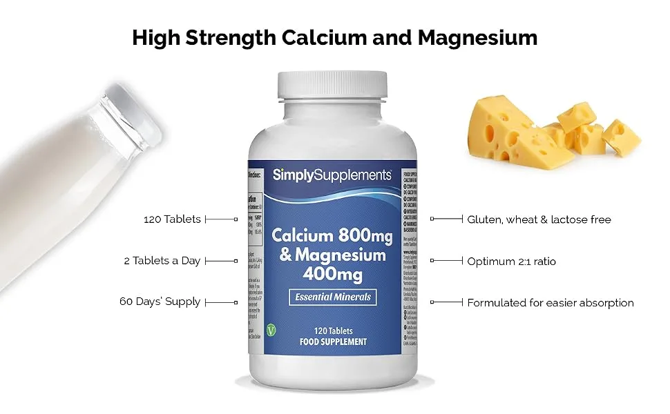 Calcium 800mg & Magnesium 400mg | Support for Bone Health and Muscle Function | 120 Tablets - E6942