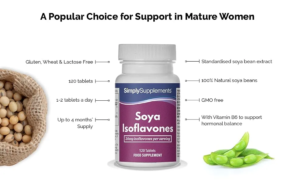 SOYA Isoflavones | 120 Tablets | Added Vitamin B6 for Hormonal Balance | One-a-Day - E6912