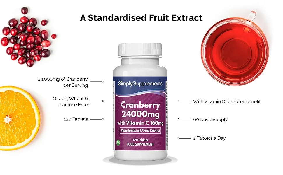 Cranberry 24000mg Tablets | Supplement to Support Immune System Health | 120 High Strength Tablets - E6632