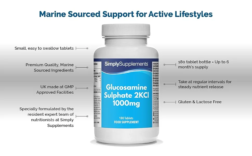 Glucosamine Sulphate 1000mg | 180 Glucosamine Sulphate 2KCl Tablets | Manufactured in The UK - E1302