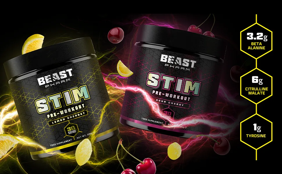 Beast Pharm | STIM Pre Workout | 390g / 30 Servings | Lemon Sherbet Lemon Sherbet 30 Servings - beast pharm stim main image