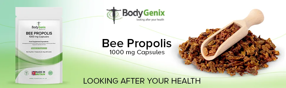 Bodygenix BEE Propolis 1000mg 60 Capsules Natural ANTIBIOTIC Fight Infection 60 Count (Pack of 1) - Bee propolis